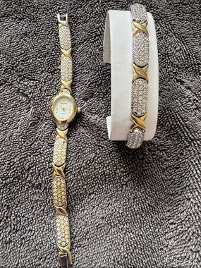 GRUEN Gold-Tone Crystal Bracelet Watch and Matching Bracelet - Gold